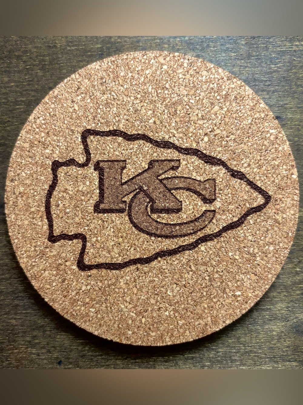 Kansas City Chiefs Logo Laser Engraved Cork Coaster